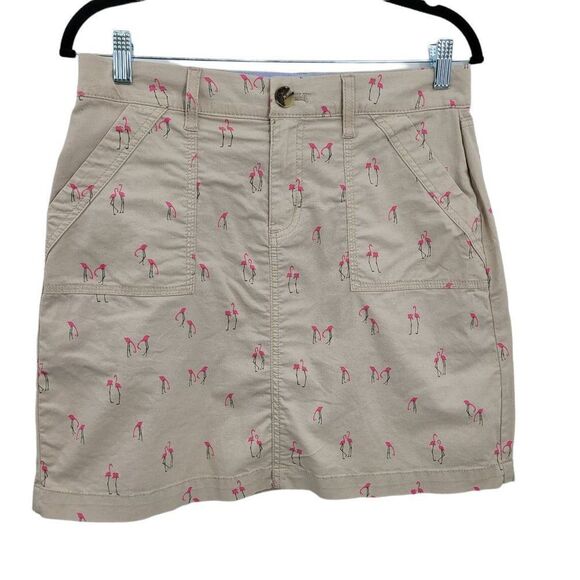 Vtg 90's Womens 6 Skirt Flamingo Skort Khaki A-line Mini Stretch Cotton Tan - Picture 1 of 7